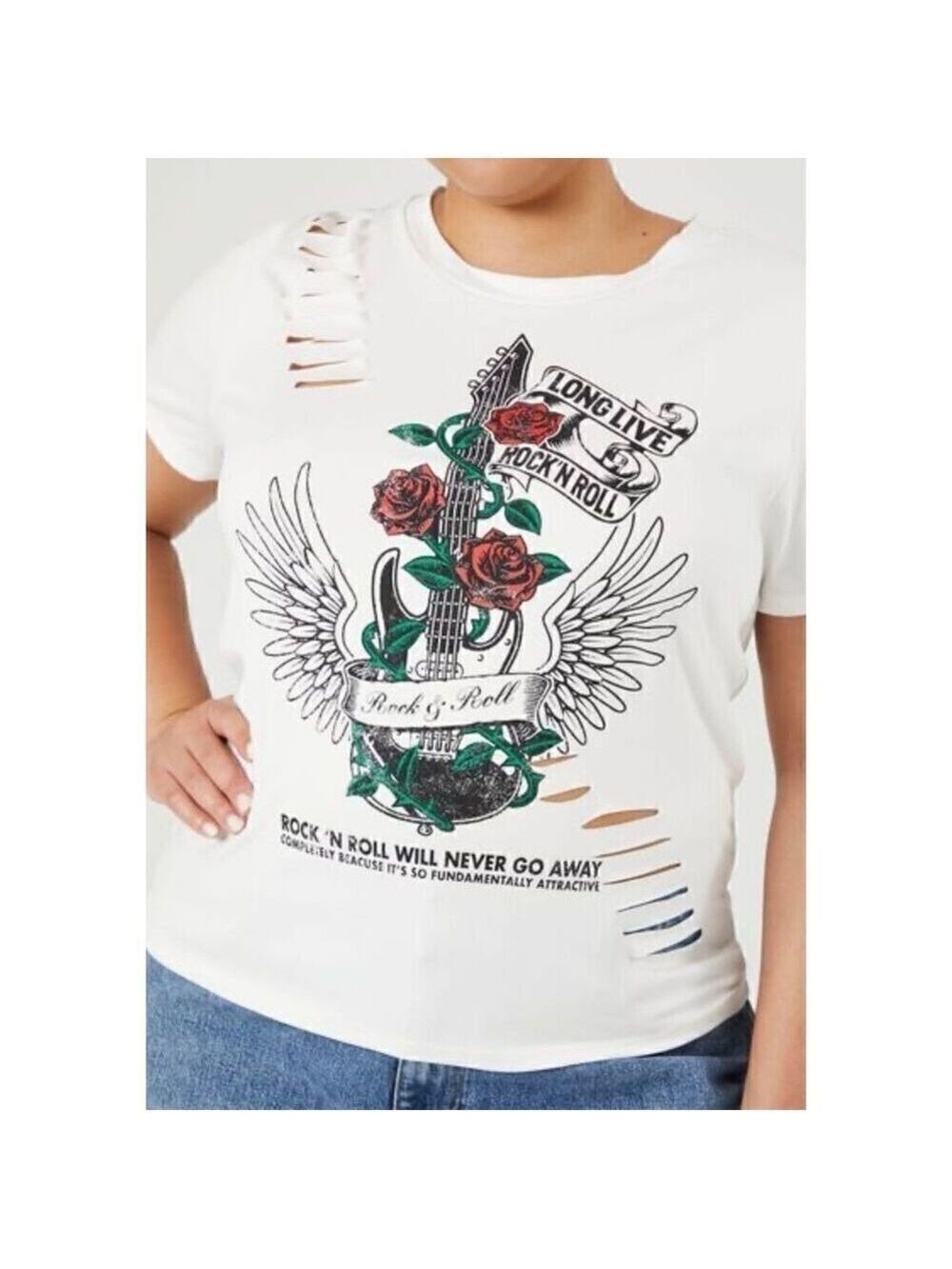 Forever 21+ - Julia Rock and Roll Slashed Tee (1X)